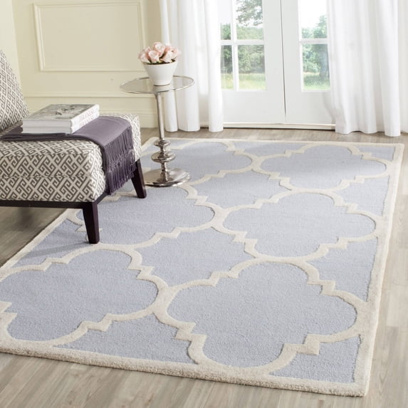 SAFAVIEH Cambridge Justine Geometric Quatrefoil Wool Area Rug, Light Blue/Ivory, 8' x 10'