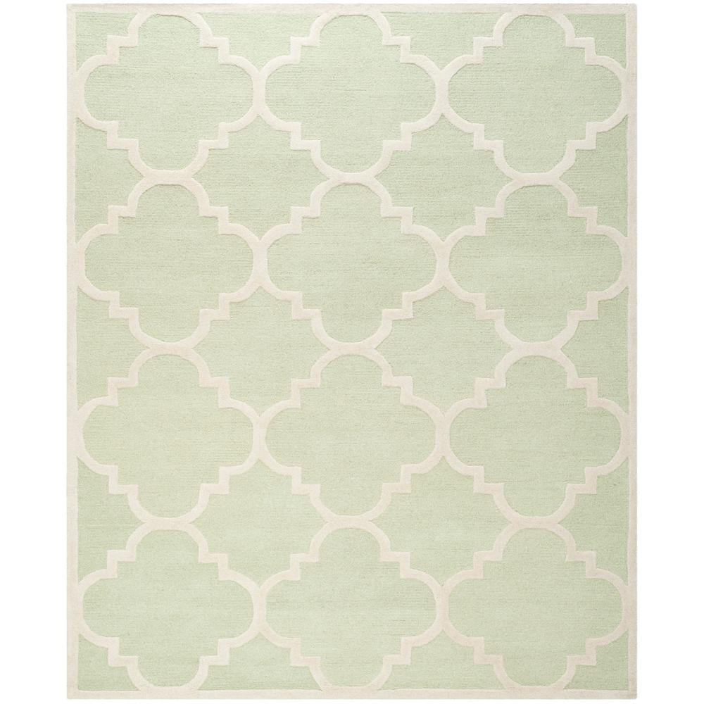 Handmade Light Green/Ivory Wool Tufted Rectangular Area Rug, 9' x 12'