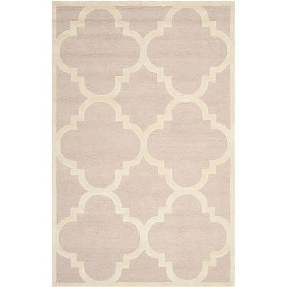 Elegant Light Pink & Ivory Wool 5' x 8' Hand-Tufted Area Rug
