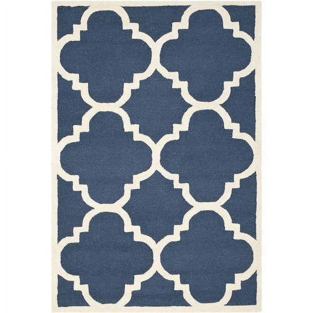 Navy and Ivory Hand-Tufted Wool Geometric Area Rug, 4' x 6'