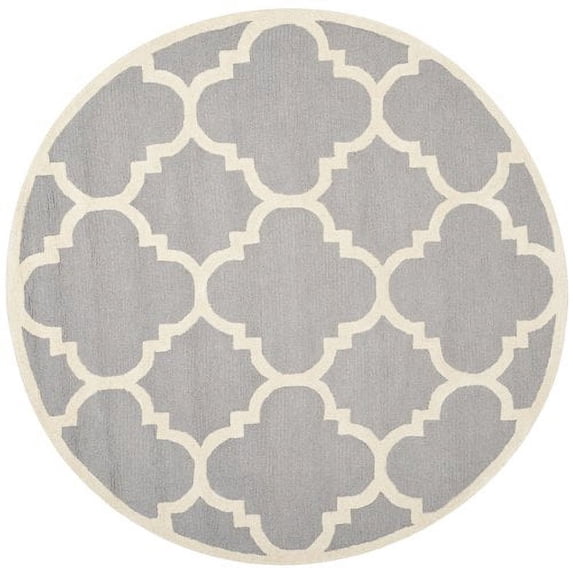 SAFAVIEH Cambridge Justine Geometric Quatrefoil Wool Area Rug, Silver/Ivory, 4' x 4' Round
