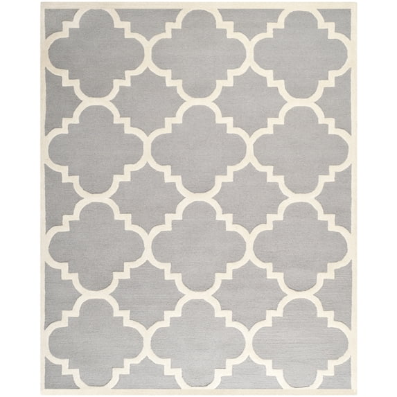 SAFAVIEH Cambridge Justine Geometric Quatrefoil Wool Area Rug, Silver/Ivory, 5' x 8'