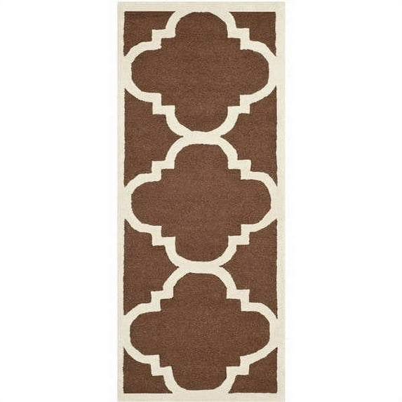 SAFAVIEH Cambridge Justine Geometric Quatrefoil Wool Runner Rug, Dark Brown/Ivory, 2'6" x 10'