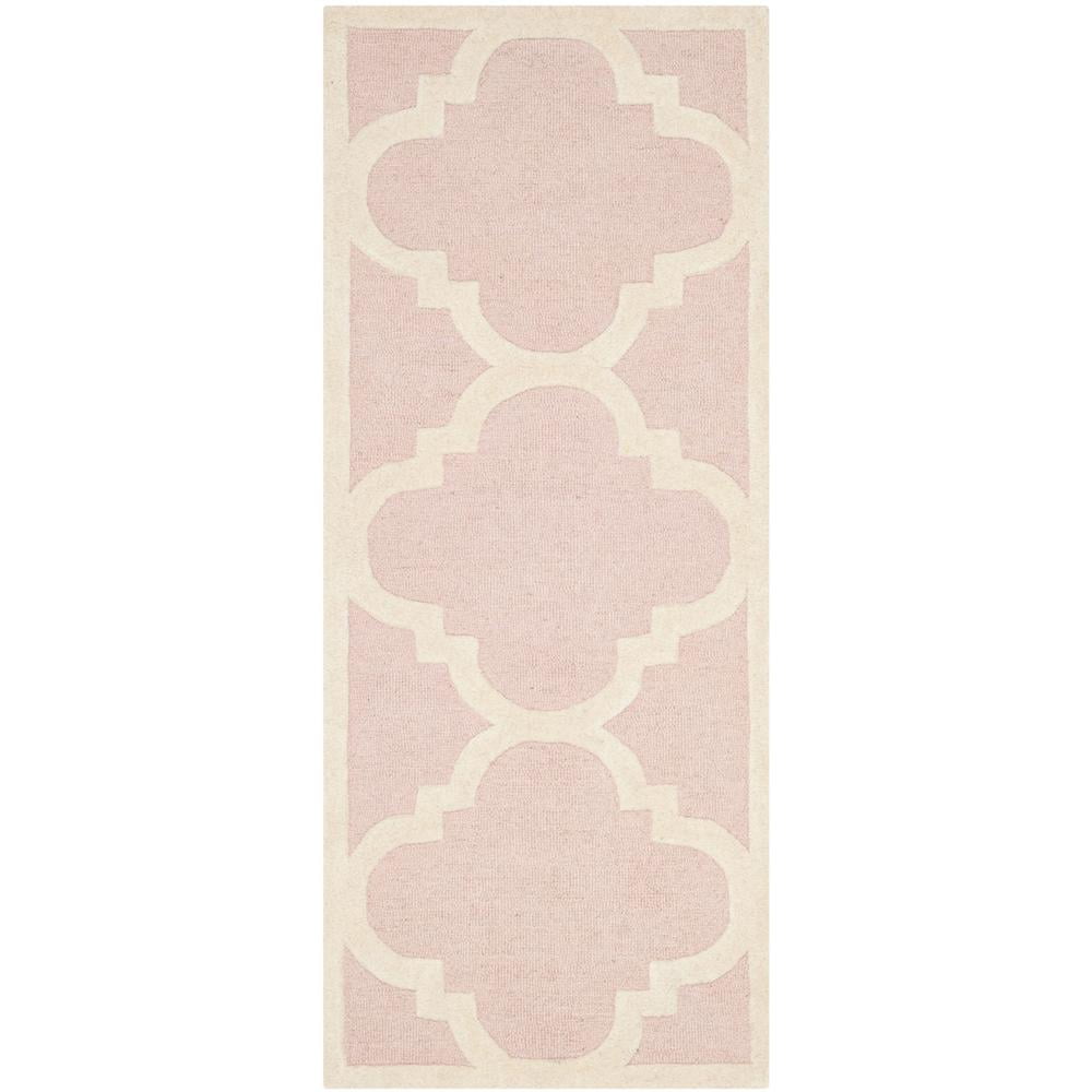 Charming Light Pink and Ivory Hand-Tufted Wool Runner Rug, 2'6" x 6'