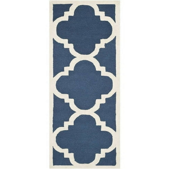 SAFAVIEH Cambridge Justine Geometric Quatrefoil Wool Runner Rug, Navy/Ivory, 2'6" x 12'