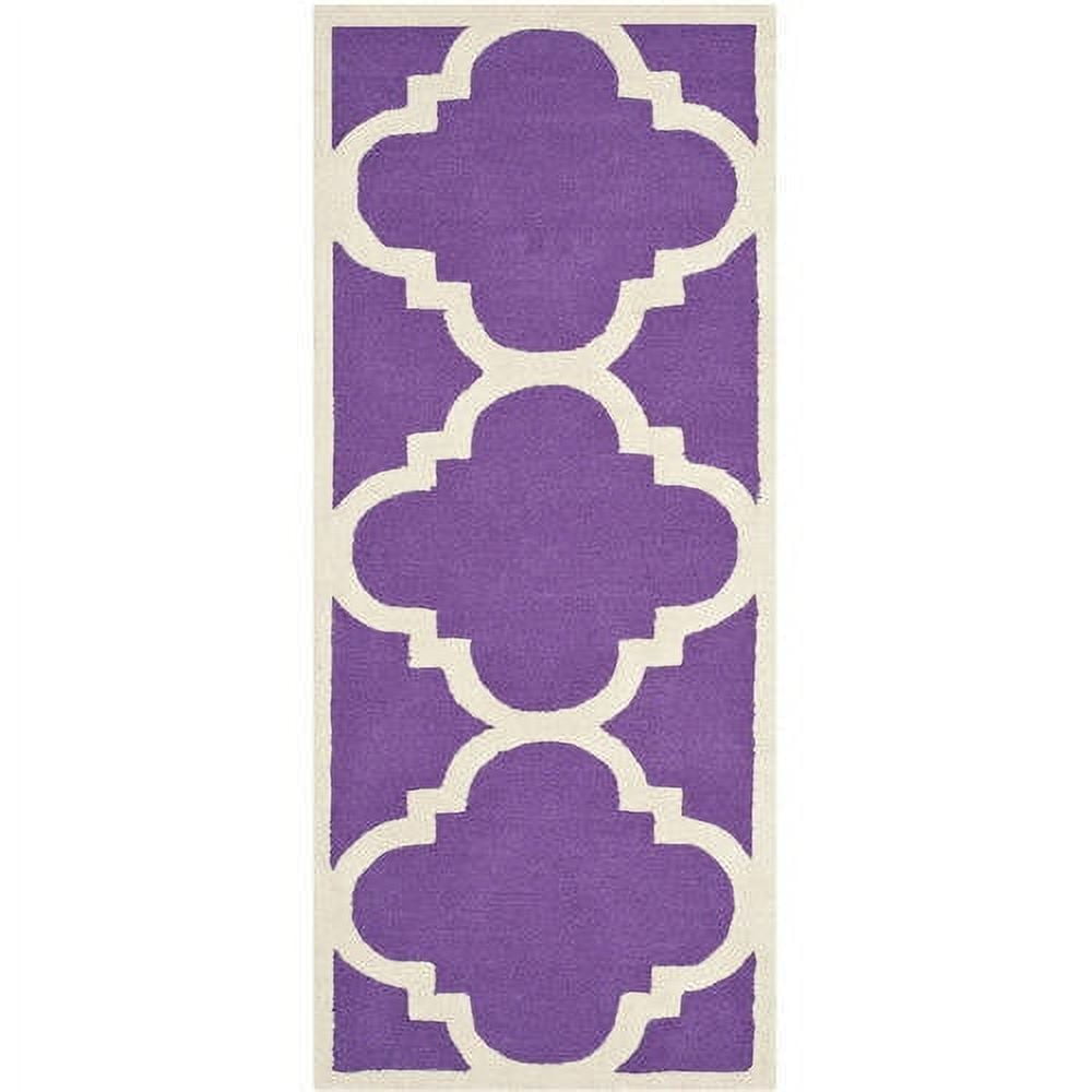 SAFAVIEH Cambridge Justine Geometric Quatrefoil Wool Runner Rug, Purple/Ivory, 2'6" x 8'
