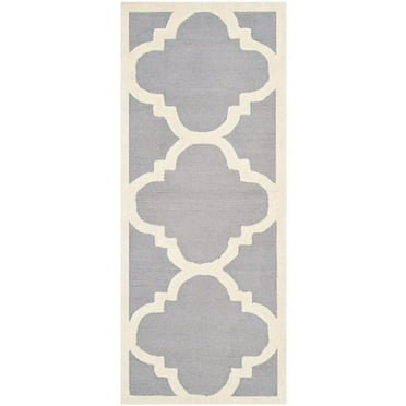 SAFAVIEH Cambridge Justine Geometric Quatrefoil Wool Runner Rug, Silver/Ivory, 2'6" x 10'