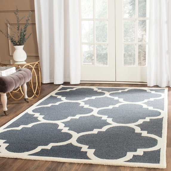 SAFAVIEH Cambridge Justine Geometric Wool Area Rug, Dark Grey/Ivory, 10' x 14'