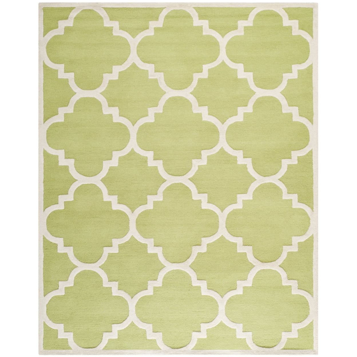Hand-Tufted Green and Ivory Wool Geometric Area Rug, 3' x 5'