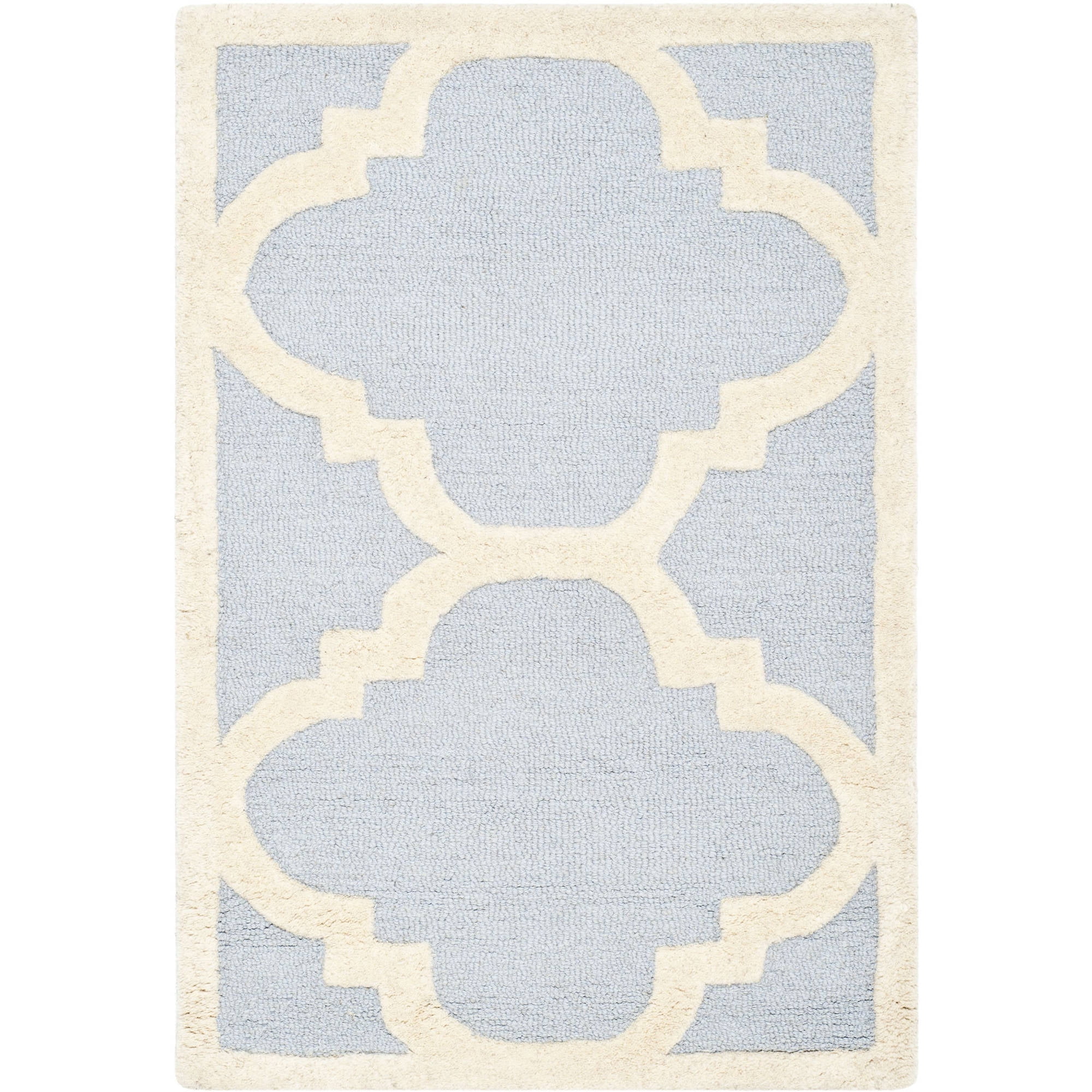 Light Blue and Ivory Geometric Wool Area Rug 2'6" x 4'