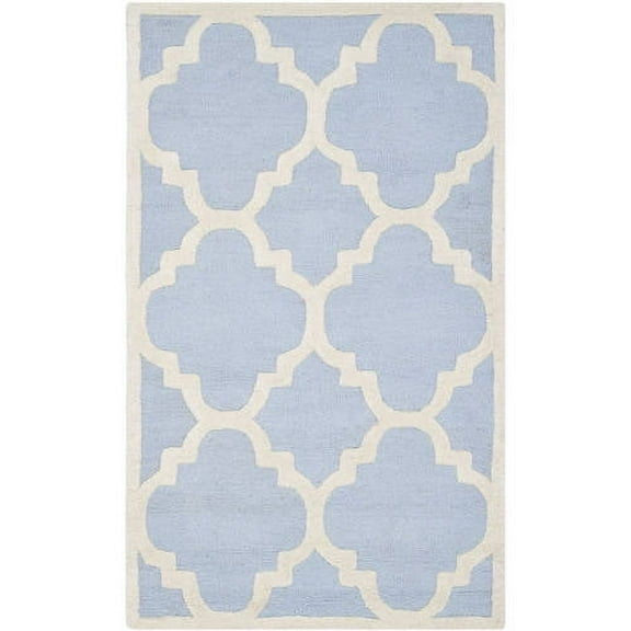 SAFAVIEH Cambridge Justine Geometric Wool Area Rug, Light Blue/Ivory, 3' x 5'