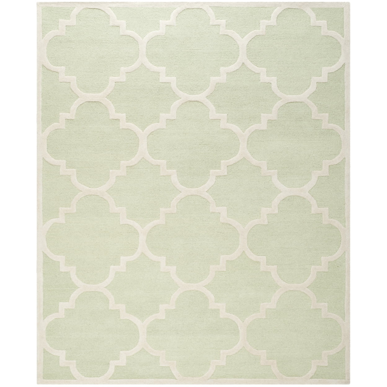 Light Green and Ivory Hand-Tufted Wool Area Rug, 5' x 8'