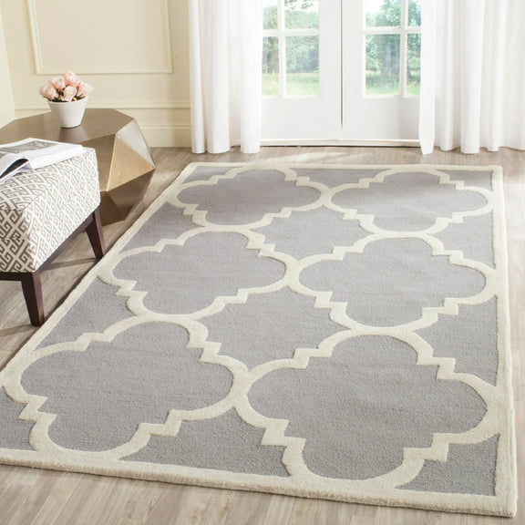 SAFAVIEH Cambridge Justine Geometric Wool Area Rug, Silver/Ivory, 11'6" x 16'