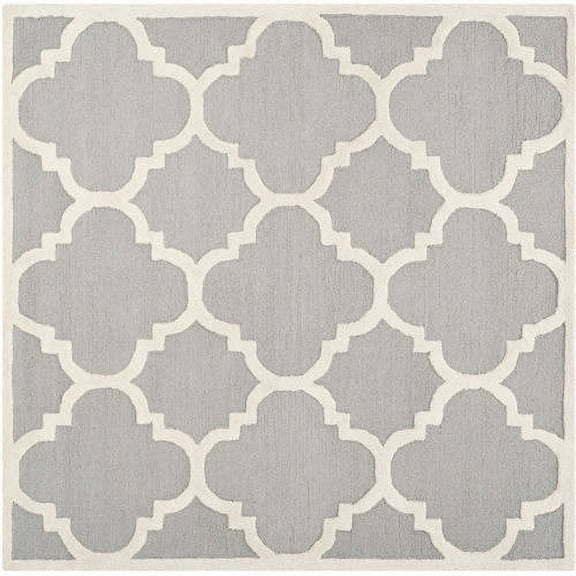 SAFAVIEH Cambridge Justine Geometric Wool Area Rug, Silver/Ivory, 8' x 8' Square