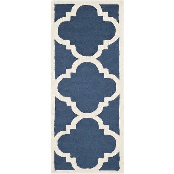 SAFAVIEH Cambridge Justine Geometric Wool Runner Rug, Navy/Ivory, 2'6" x 14'