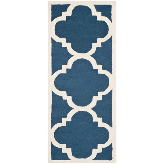 SAFAVIEH Cambridge Justine Geometric Wool Runner Rug, Navy/Ivory, 2'6" x 20'
