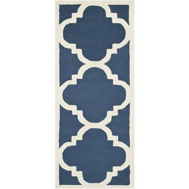 SAFAVIEH Cambridge Justine Geometric Wool Runner Rug, Navy/Ivory, 2'6" x 8'