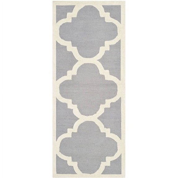 SAFAVIEH Cambridge Justine Geometric Wool Runner Rug, Silver/Ivory, 2'6" x 20'