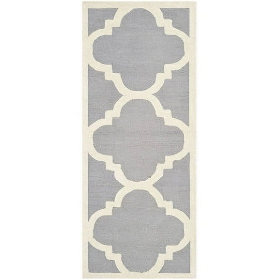SAFAVIEH Cambridge Justine Geometric Wool Runner Rug, Silver/Ivory, 2'6" x 22'