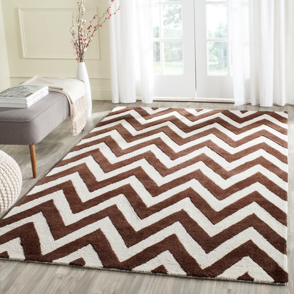 SAFAVIEH Cambridge Kaitlyn Geometric Wool Area Rug, Dark Brown/Ivory, 6' x 9'
