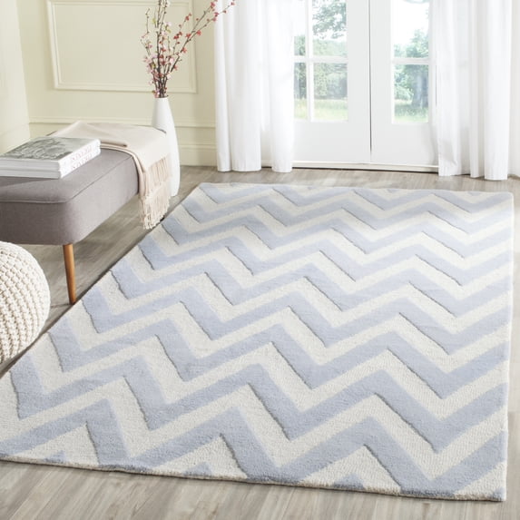 SAFAVIEH Cambridge Kaitlyn Geometric Wool Area Rug, Light Blue/Ivory, 10' x 10' Square