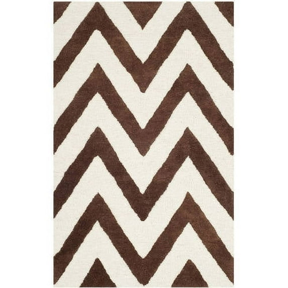 SAFAVIEH Cambridge Kaitlyn Zig Zag Stripes Wool Area Rug, Dark Brown/Ivory, 8' x 8' Square