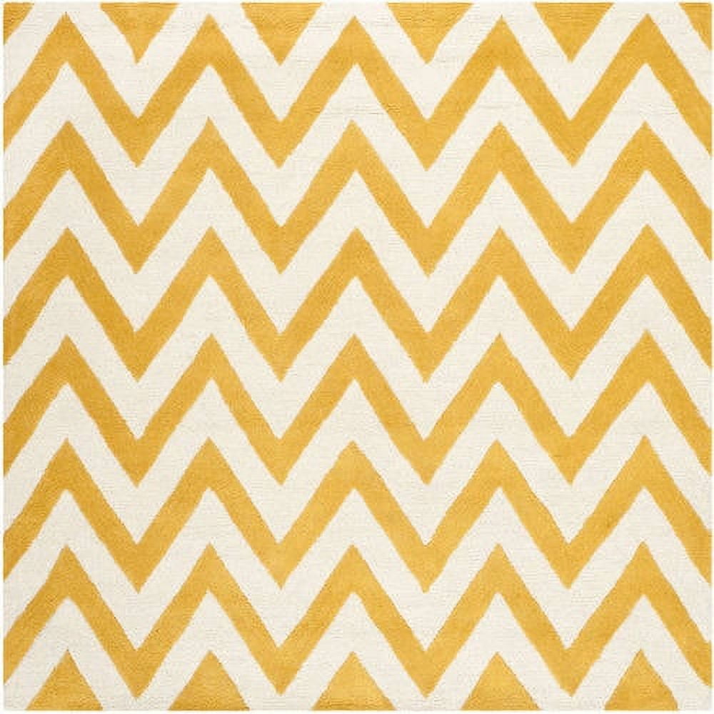 Gold and Ivory Hand-Tufted Wool Square Area Rug