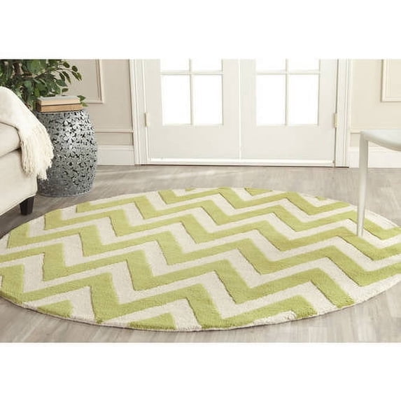 SAFAVIEH Cambridge Kaitlyn Zig Zag Stripes Wool Area Rug, Green/Ivory, 6' x 6' Round