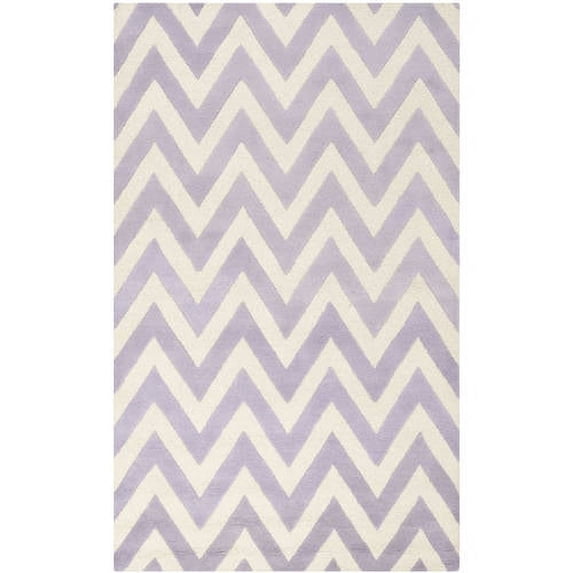 SAFAVIEH Cambridge Kaitlyn Zig Zag Stripes Wool Area Rug, Lavender/Ivory, 5' x 8'