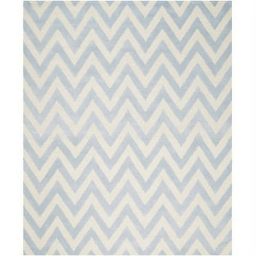 SAFAVIEH Cambridge Kaitlyn Zig Zag Stripes Wool Area Rug, Light Blue/Ivory, 4' x 6'