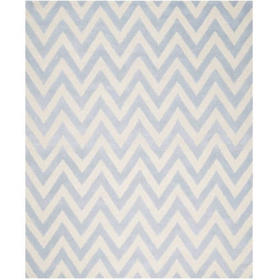 SAFAVIEH Cambridge Kaitlyn Zig Zag Stripes Wool Area Rug, Light Blue/Ivory, 4' x 6'
