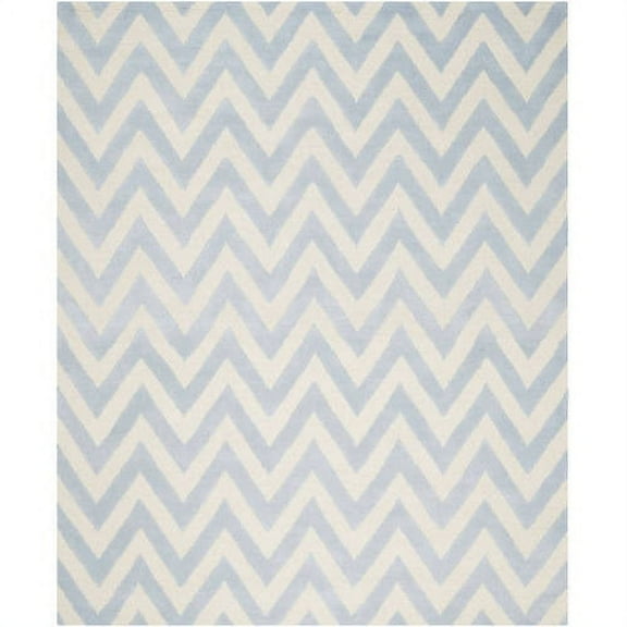 SAFAVIEH Cambridge Kaitlyn Zig Zag Stripes Wool Area Rug, Light Blue/Ivory, 4' x 6'