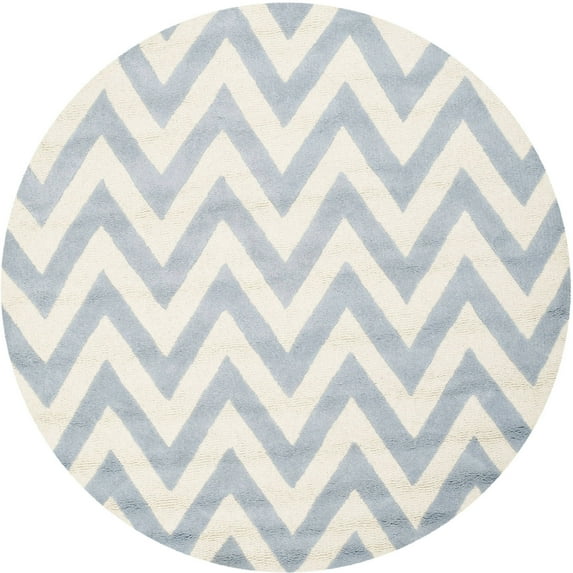 SAFAVIEH Cambridge Kaitlyn Zig Zag Stripes Wool Area Rug, Light Blue/Ivory, 6' x 6' Round