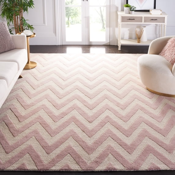 SAFAVIEH Cambridge Kaitlyn Zig Zag Stripes Wool Area Rug, Light Pink/Ivory, 9' x 12'