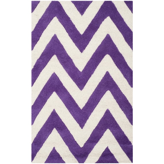SAFAVIEH Cambridge Kaitlyn Zig Zag Stripes Wool Area Rug, Purple/Ivory, 2'6" x 4'