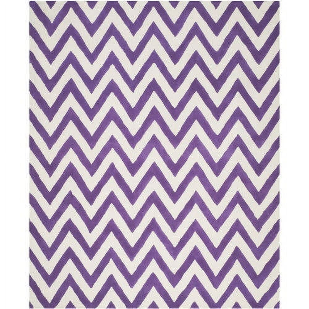 Hand-Tufted Purple and Ivory Wool Zig Zag Area Rug, 2' x 3'