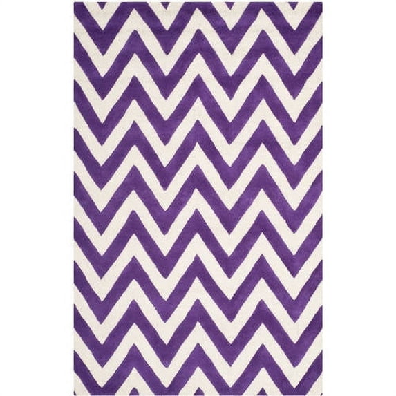 SAFAVIEH Cambridge Kaitlyn Zig Zag Stripes Wool Area Rug, Purple/Ivory, 6' x 9'