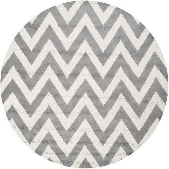 SAFAVIEH Cambridge Kaitlyn Zig Zag Stripes Wool Area Rug, Silver/Ivory, 4' x 4' Round