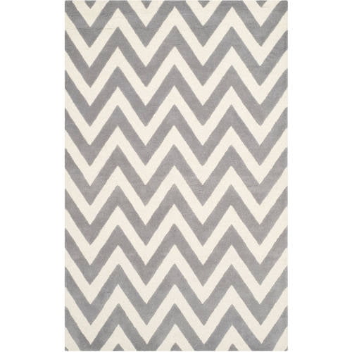 Hand-Tufted Silver & Ivory Wool Area Rug, 5' x 7'