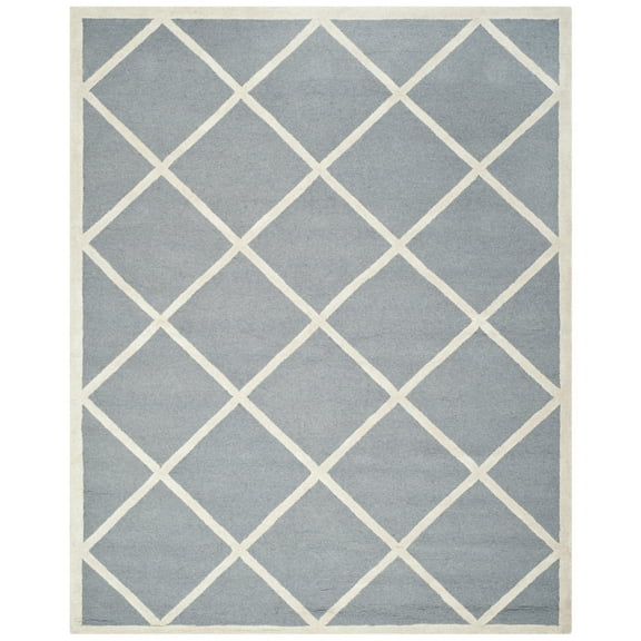 SAFAVIEH Cambridge Kaitlyn Zig Zag Stripes Wool Area Rug, Silver/Ivory, 7'6" x 9'6"