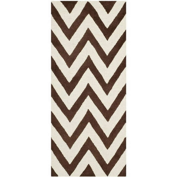 SAFAVIEH Cambridge Kaitlyn Zig Zag Stripes Wool Runner Rug, Dark Brown/Ivory, 2'6" x 6'