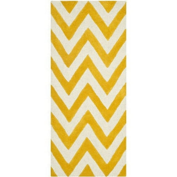 SAFAVIEH Cambridge Kaitlyn Zig Zag Stripes Wool Runner Rug, Gold/Ivory, 2'6" x 6'