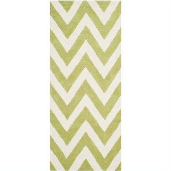 SAFAVIEH Cambridge Kaitlyn Zig Zag Stripes Wool Runner Rug, Green/Ivory, 2'6" x 10'