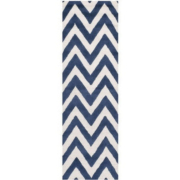 SAFAVIEH Cambridge Kaitlyn Zig Zag Stripes Wool Runner Rug, Navy/Ivory, 2'6" x 10'