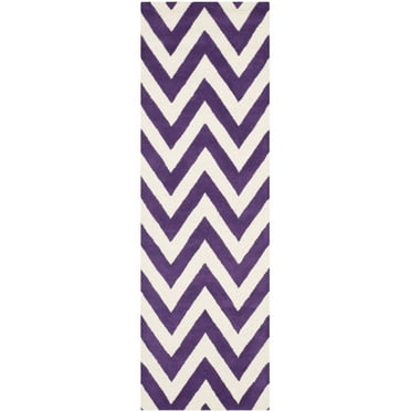 SAFAVIEH Cambridge Kaitlyn Zig Zag Stripes Wool Runner Rug, Purple/Ivory, 2'6" x 12'