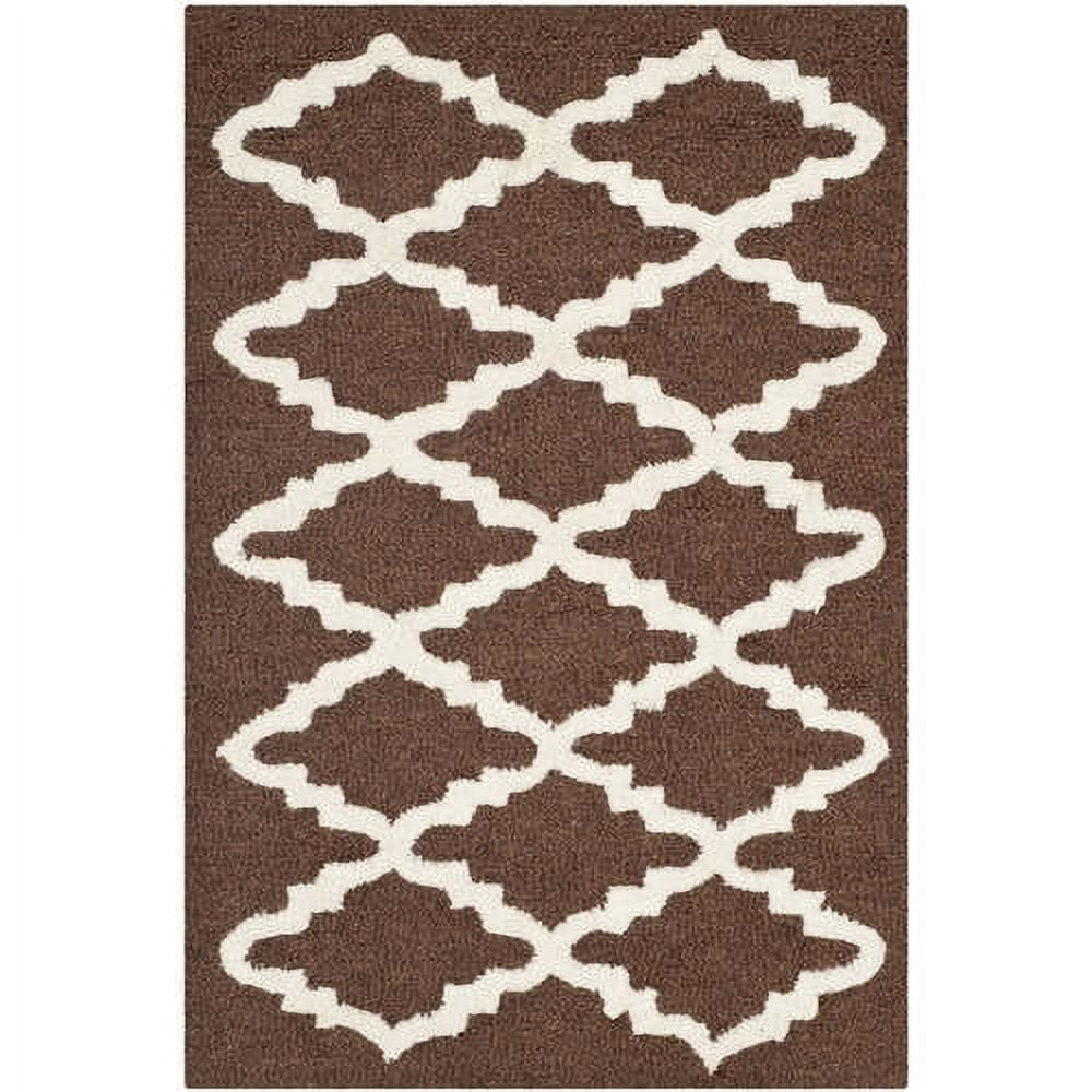 Ivory and Dark Brown Hand-Tufted Wool Area Rug