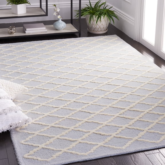 SAFAVIEH Cambridge Karen Geometric Wool Area Rug, Light Blue/Ivory, 8' x 10'