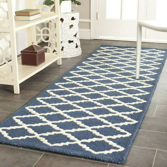 SAFAVIEH Cambridge Karen Geometric Wool Runner Rug, Navy/Ivory, 2'6" x 10'