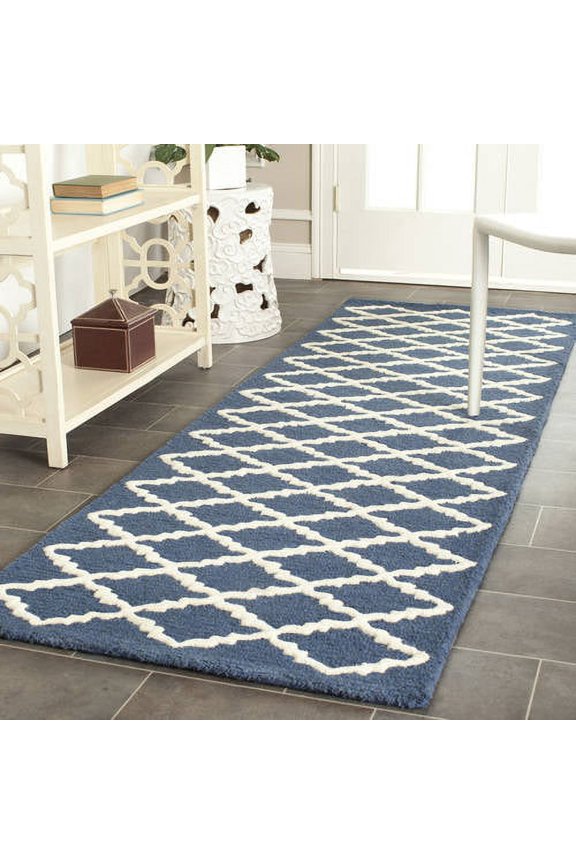 Cambridge Karen Geometric Wool Runner Rug, Navy/Ivory, 2'6" x 10'