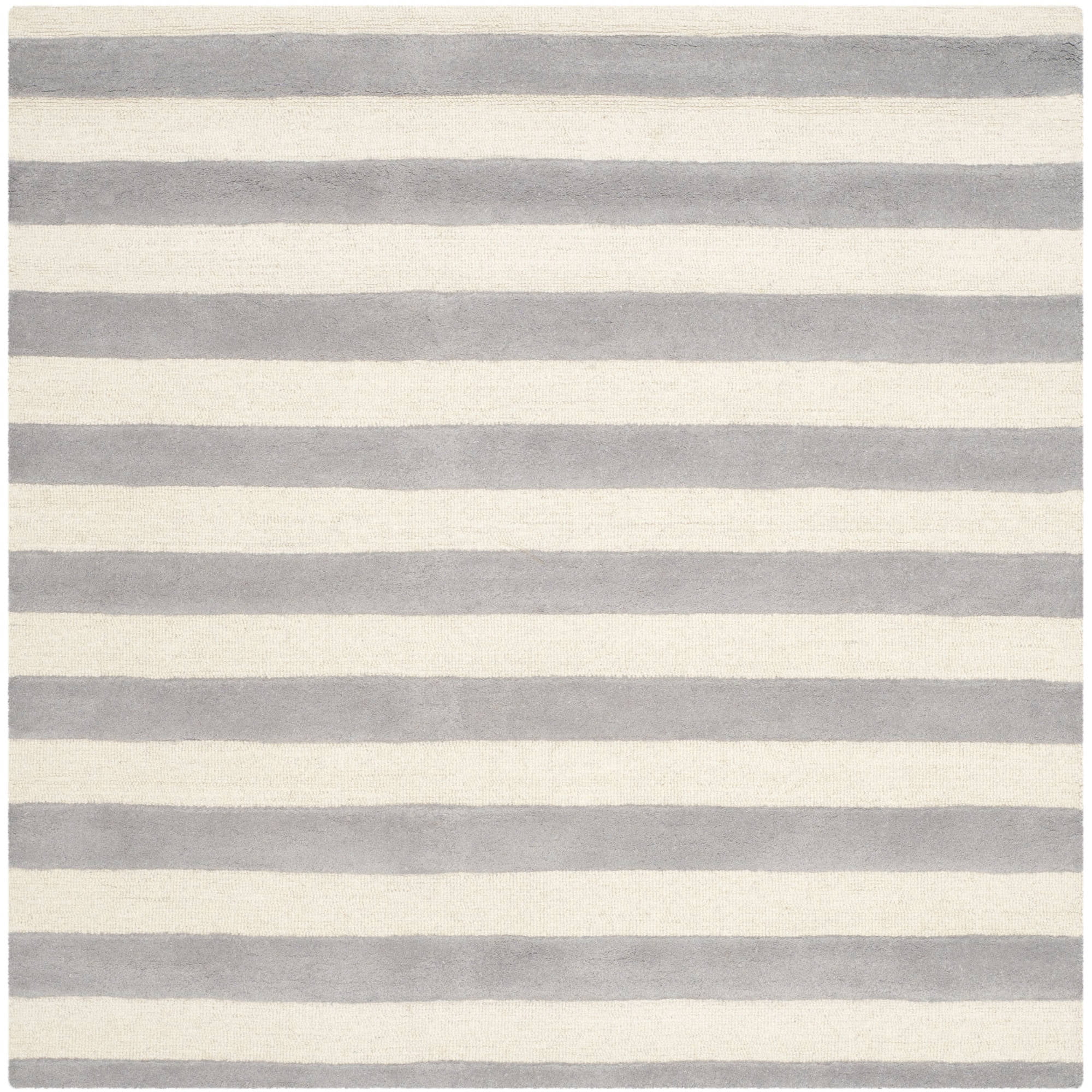 Elegant Grey Ivory Hand-Tufted Wool 6' Square Rug